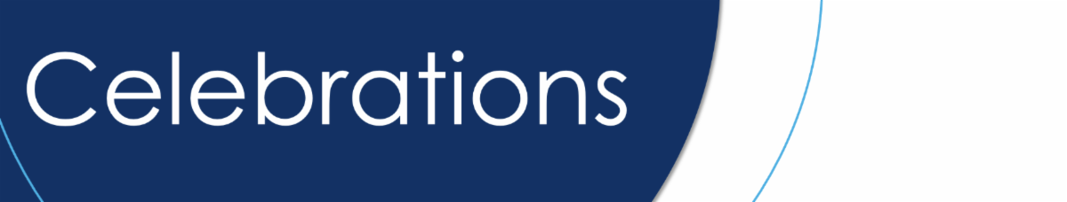 Banner saying "Celebrations" with dark blue background