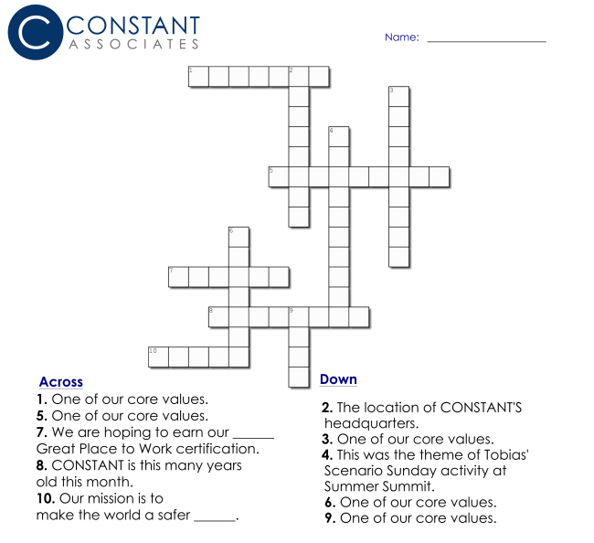 CONSTANT crossword puzzle featuring clues for various fill-ins