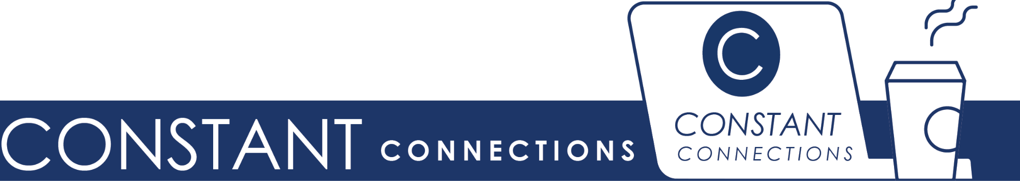 CONSTANT Connections banner header. Navy blue banner saying "CONSTANT Connections" with laptop and coffee cup.