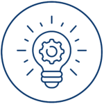 Icon showing data inside a lightbulb with waves coming out of it.