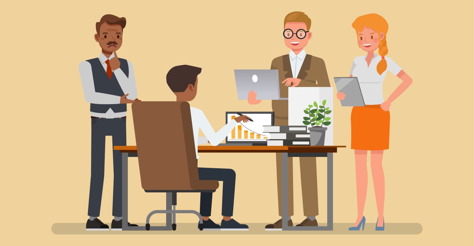 Business office connection working concept. People character vector design.