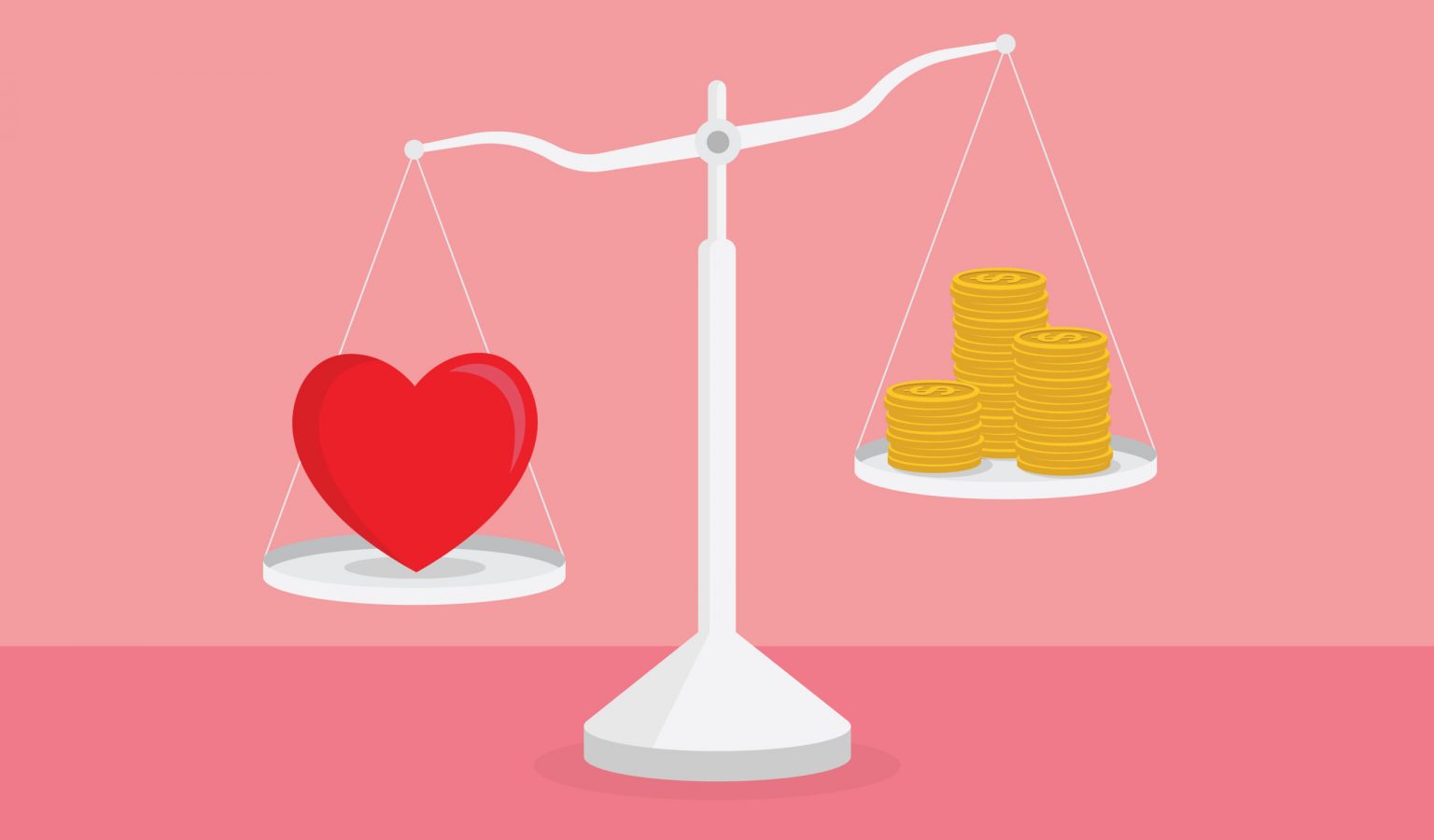 Heart and money on a weight scale