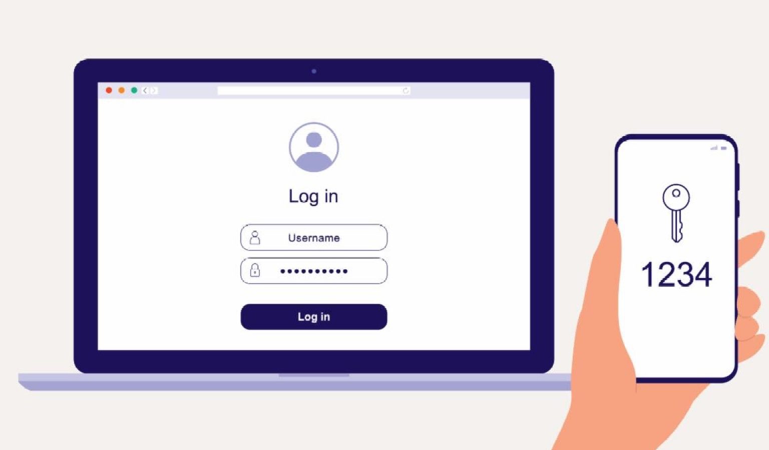 Stock photo showing computer login screen with accompanying phone password